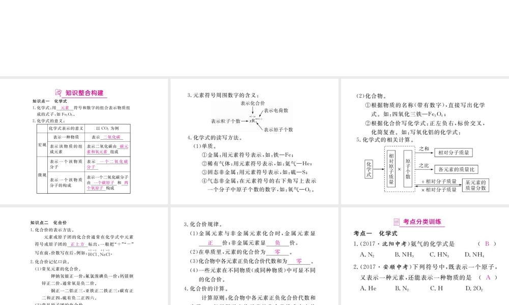 （安徽专版）九年级化学下册 寒假复习十五 化学式、化合价练习课件 （新版）新人教版-（新版）新人教版初中九年级下册化学课件
