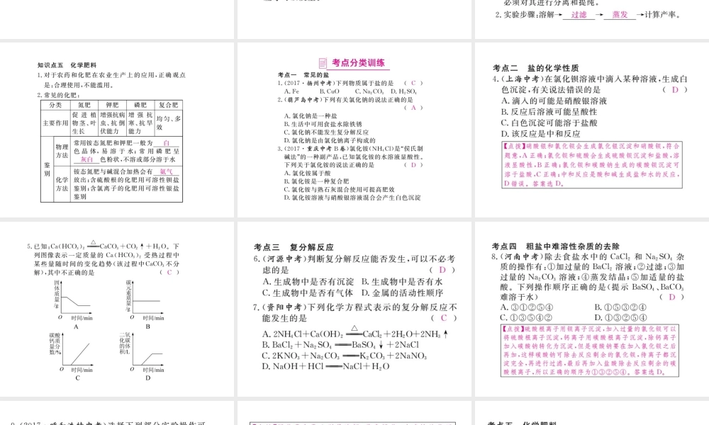 （安徽专版）九年级化学下册 寒假复习十一 盐 化肥练习课件 （新版）新人教版-（新版）新人教版初中九年级下册化学课件