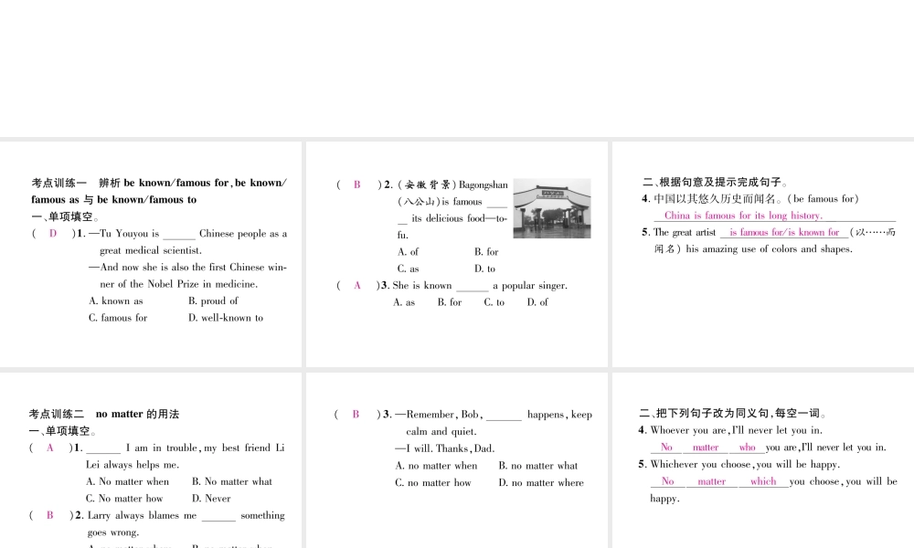 （安徽专版）秋九年级英语全册 Unit 5 What are the shirts made of考点集中训练习题课件 （新版）人教新目标版-（新版）人教新目标版初中九年级全册英语课件