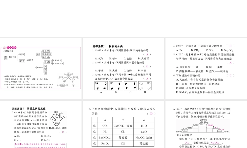 （安徽专版）九年级化学下册 专题四 物质的分类与相互反应、转化练习课件 （新版）新人教版-（新版）新人教版初中九年级下册化学课件