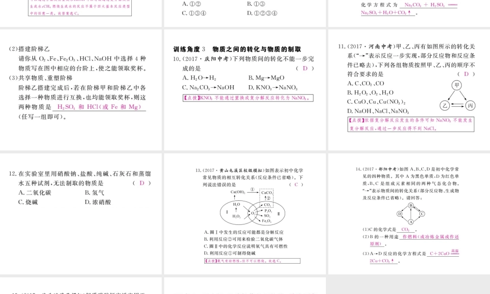 （安徽专版）九年级化学下册 专题四 物质的分类与相互反应、转化练习课件 （新版）新人教版-（新版）新人教版初中九年级下册化学课件