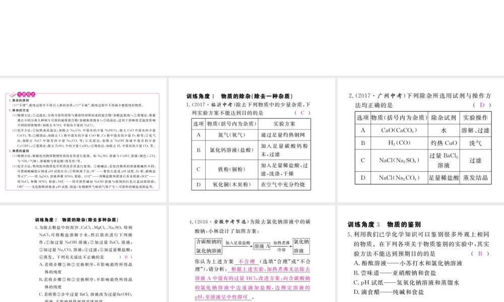（安徽专版）九年级化学下册 专题五 物质的除杂与鉴别练习课件 （新版）新人教版-（新版）新人教版初中九年级下册化学课件