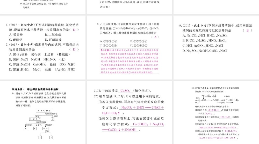 （安徽专版）九年级化学下册 专题五 物质的除杂与鉴别练习课件 （新版）新人教版-（新版）新人教版初中九年级下册化学课件