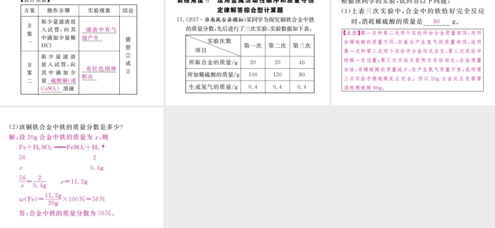 （安徽专版）九年级化学下册 专题一 金属的活动性顺序练习课件 （新版）新人教版-（新版）新人教版初中九年级下册化学课件