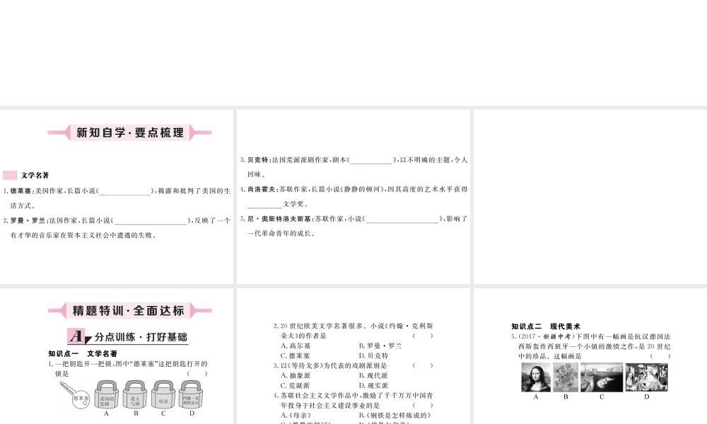 （安徽专版）九年级历史下册 第八单元 现代科学技术和文化 第18课 现代文学和美术同步测试课件 新人教版-新人教版初中九年级下册历史课件