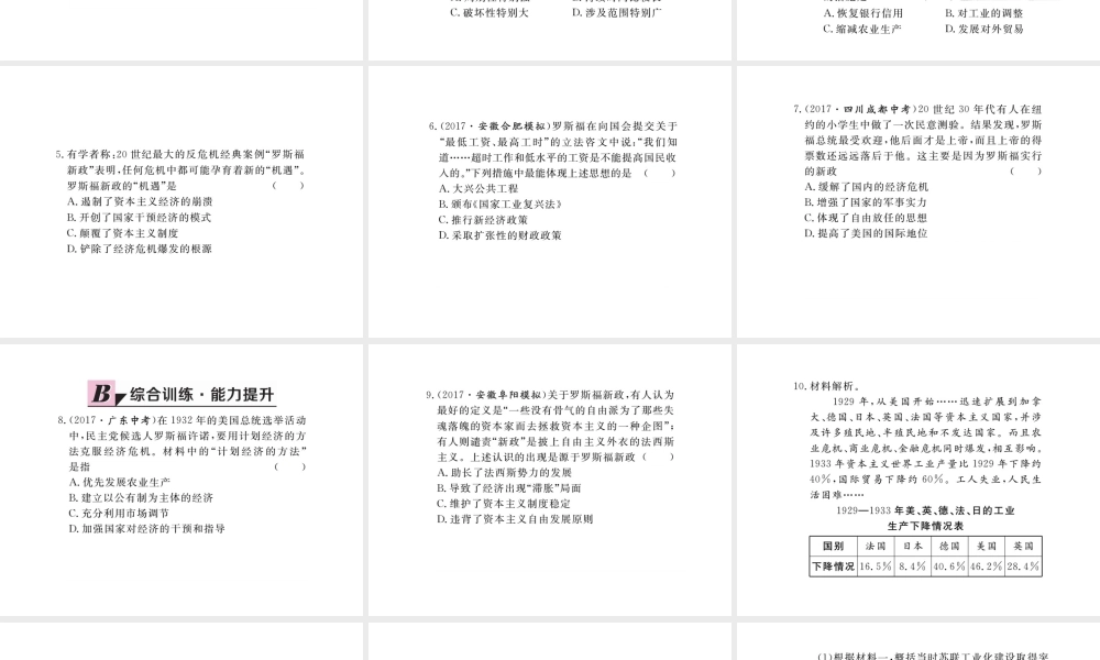（安徽专版）九年级历史下册 第二单元 凡尔赛—华盛顿体系下的世界 第4课 经济大危机同步测试课件 新人教版-新人教版初中九年级下册历史课件