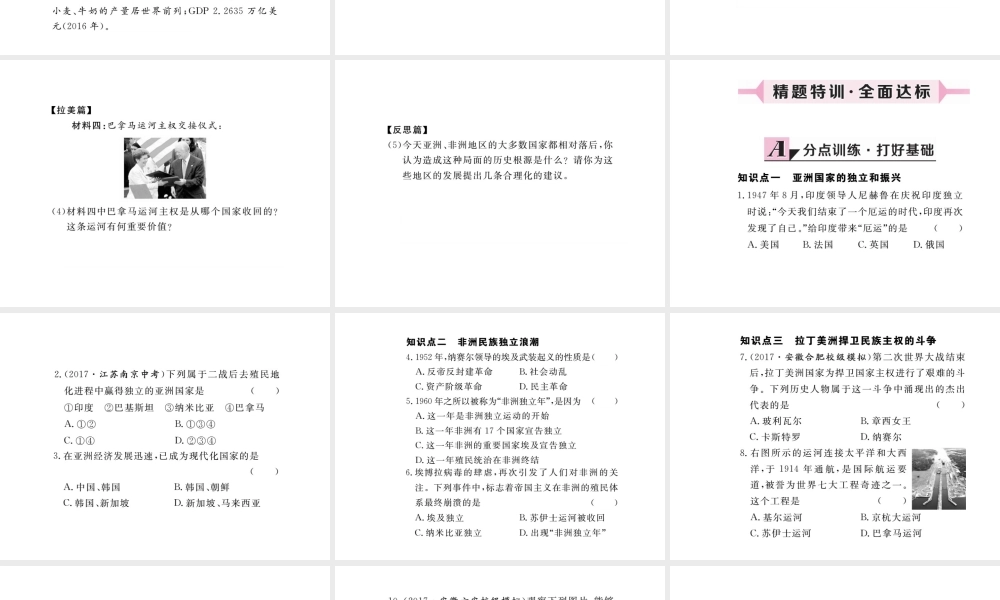 （安徽专版）九年级历史下册 第六单元 亚非拉国家的独立和振兴 第12课 亚非拉的奋起同步测试课件 新人教版-新人教版初中九年级下册历史课件