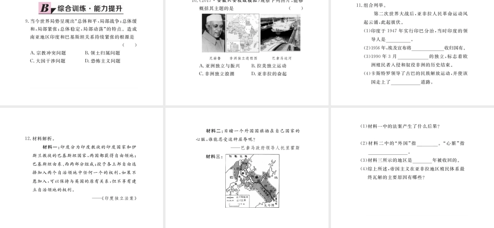 （安徽专版）九年级历史下册 第六单元 亚非拉国家的独立和振兴 第12课 亚非拉的奋起同步测试课件 新人教版-新人教版初中九年级下册历史课件