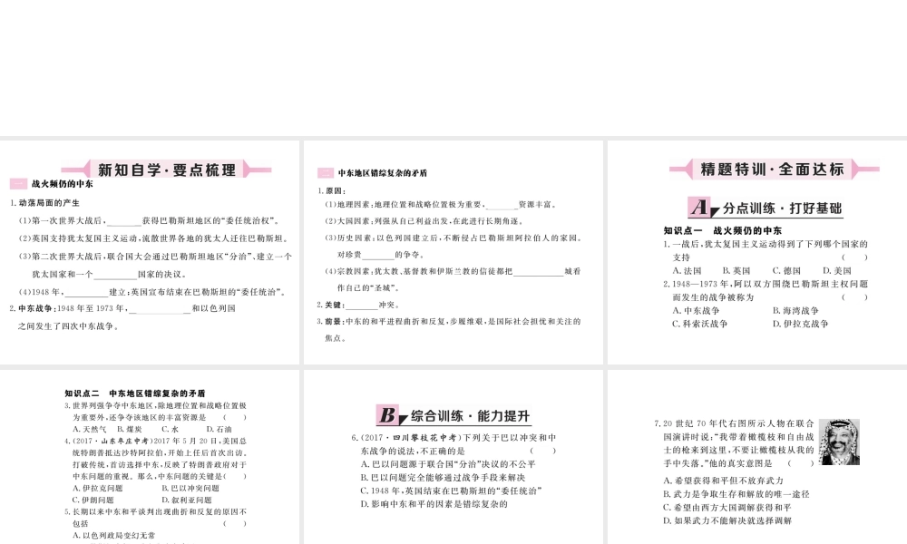 （安徽专版）九年级历史下册 第六单元 亚非拉国家的独立和振兴 第13课 动荡的中东地区同步测试课件 新人教版-新人教版初中九年级下册历史课件