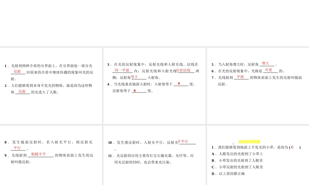 （安徽专版）八年级物理上册 3.2 探究光的反射规律习题课件 （新版）粤教沪版-（新版）粤教沪版初中八年级上册物理课件