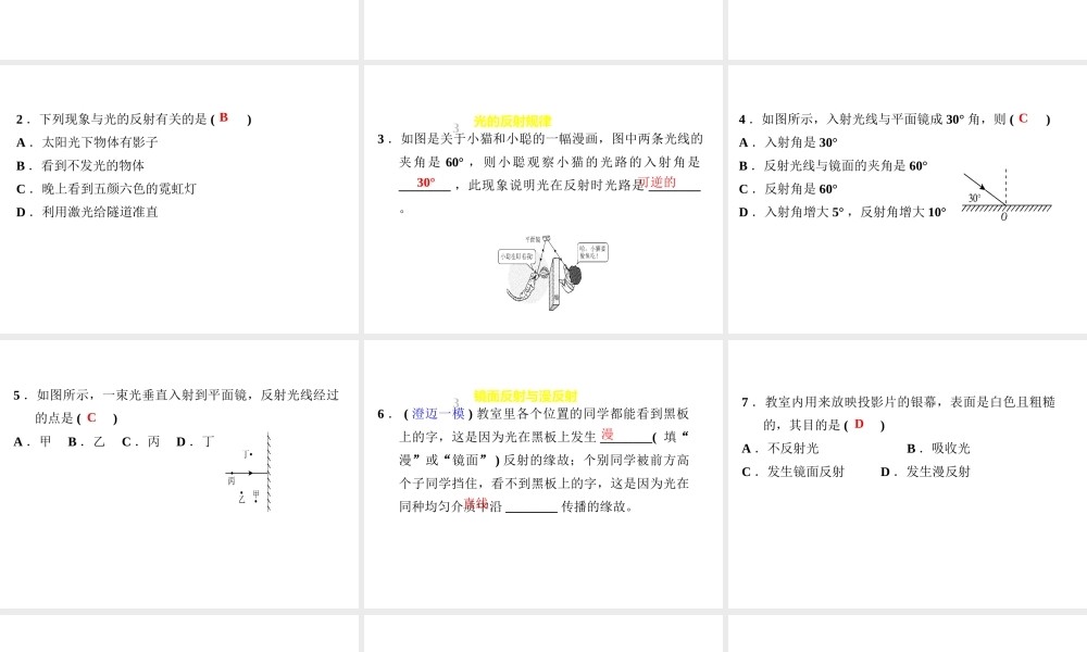 （安徽专版）八年级物理上册 3.2 探究光的反射规律习题课件 （新版）粤教沪版-（新版）粤教沪版初中八年级上册物理课件