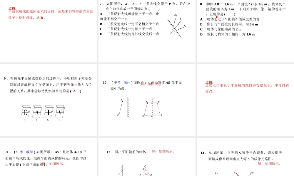 （安徽专版）八年级物理上册 3.3 平面镜成像特点习题课件 （新版）粤教沪版-（新版）粤教沪版初中八年级上册物理课件