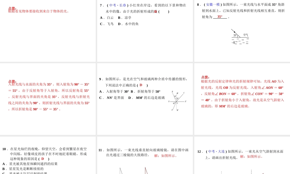 （安徽专版）八年级物理上册 3.4 探究光的折射规律习题课件 （新版）粤教沪版-（新版）粤教沪版初中八年级上册物理课件