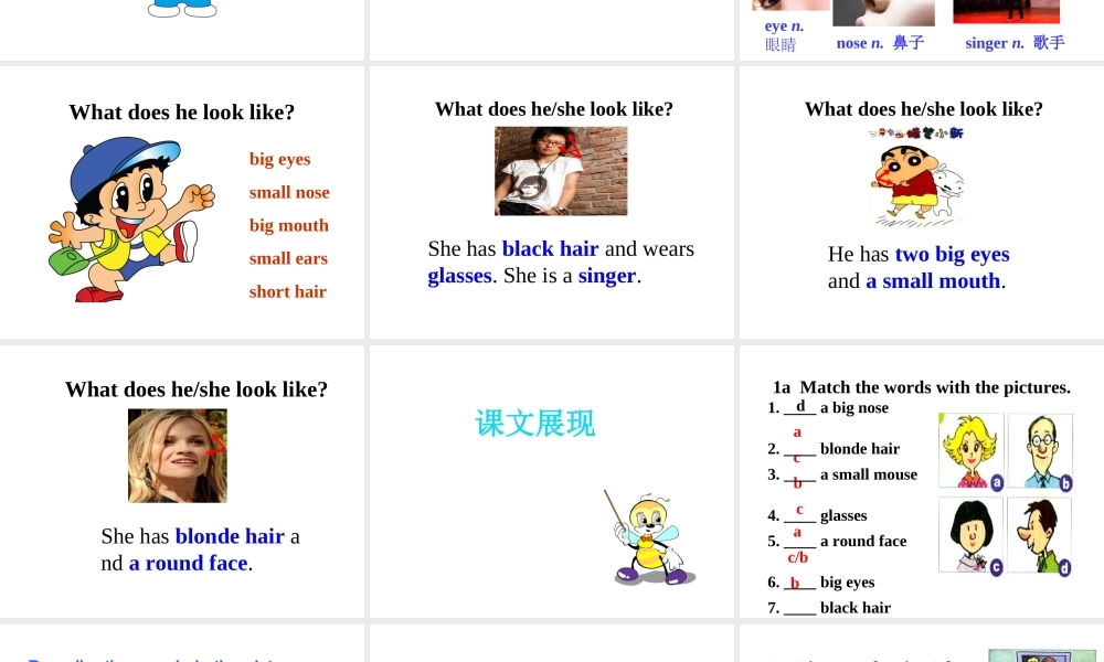 （安徽专版）春七年级英语下册 Unit 9 What does he look like Section B（第1课时）教学课件 （新版）人教新目标版-（新版）人教新目标版初中七年级下册英语课件