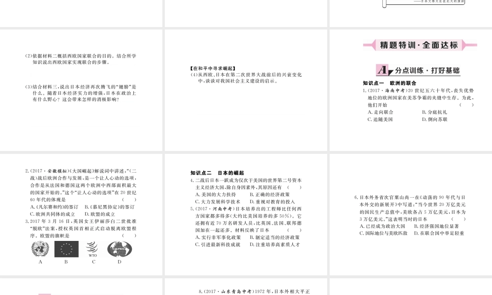 （安徽专版）九年级历史下册 第四单元 战后主要资本主义国家的发展变化 第9课 西欧和日本经济的发展同步测试课件 新人教版-新人教版初中九年级下册历史课件