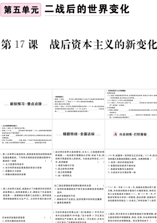 （安徽专版）九年级历史下册 第五单元 二战后的世界变化 第17课 战后资本主义的新变化习题课件 新人教版-新人教版初中九年级下册历史课件