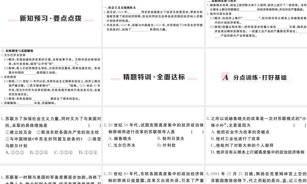 （安徽专版）九年级历史下册 第五单元 二战后的世界变化 第18课 社会主义的发展与挫折习题课件 新人教版-新人教版初中九年级下册历史课件