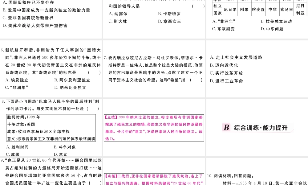 （安徽专版）九年级历史下册 第五单元 二战后的世界变化 第19课 亚非拉国家的新发展习题课件 新人教版-新人教版初中九年级下册历史课件