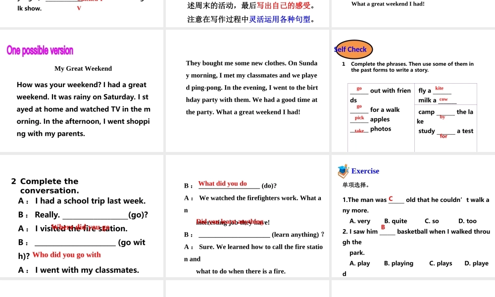 （安徽专版）春七年级英语下册 Unit 12 What did you do last weekend Section B（第3课时）教学课件 （新版）人教新目标版-（新版）人教新目标版初中七年级下册英语课件