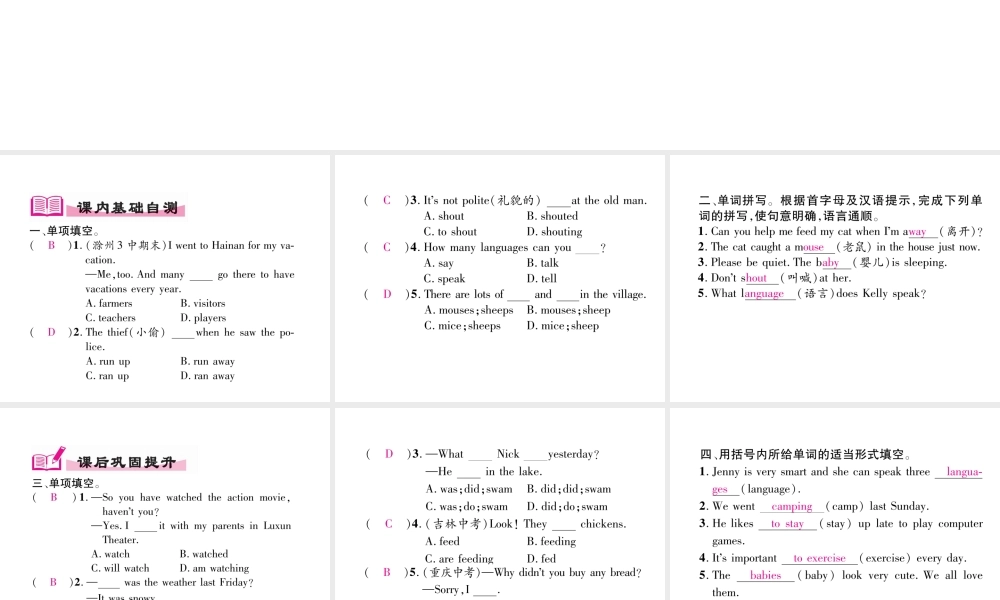 （安徽专版）春七年级英语下册 Unit 12 What did you do last weekend（第2课时）语法专练（Grammar Focus-3c）习题课件 （新版）人教新目标版-（新版）人教新目标版初中七年级下册英语课件