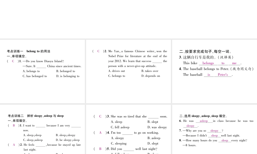 （安徽专版）秋九年级英语全册 Unit 8 It must belong to Carla考点集中训练习题课件 （新版）人教新目标版-（新版）人教新目标版初中九年级全册英语课件