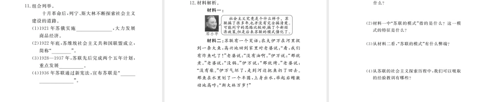 （安徽专版）九年级历史下册 第一单元 苏联社会主义的探索 第2课 对社会主义道路的探索同步测试课件 新人教版-新人教版初中九年级下册历史课件