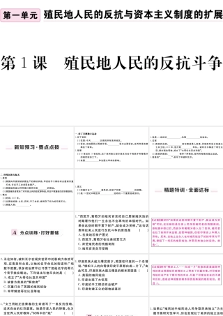 （安徽专版）九年级历史下册 第一单元 殖民地人民的反抗与资本主义制度的扩展 第1课 殖民地人民的反抗斗争习题课件 新人教版-新人教版初中九年级下册历史课件