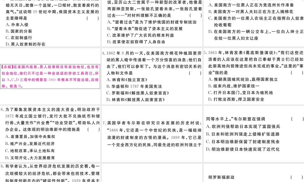 （安徽专版）九年级历史下册 期末专题复习一 资本主义发展史习题课件 新人教版-新人教版初中九年级下册历史课件