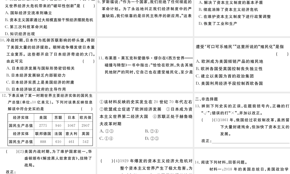 （安徽专版）九年级历史下册 期末专题复习一 资本主义发展史习题课件 新人教版-新人教版初中九年级下册历史课件