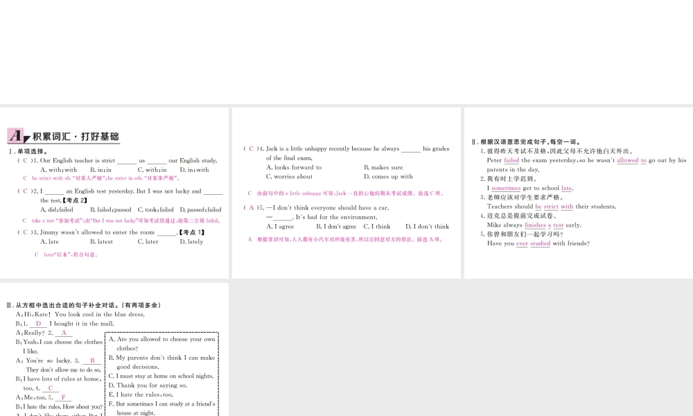 （安徽专版）九年级英语全册 Unit 7 Teenagers should be allowed to choose their own clothes（第4课时）习题课件 （新版）人教新目标版-（新版）人教新目标版初中九年级全册英语课件