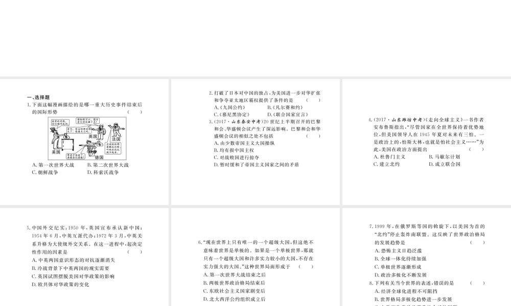 （安徽专版）九年级历史下册 专题一 20世纪世界格局的变化同步测试课件 新人教版-新人教版初中九年级下册历史课件