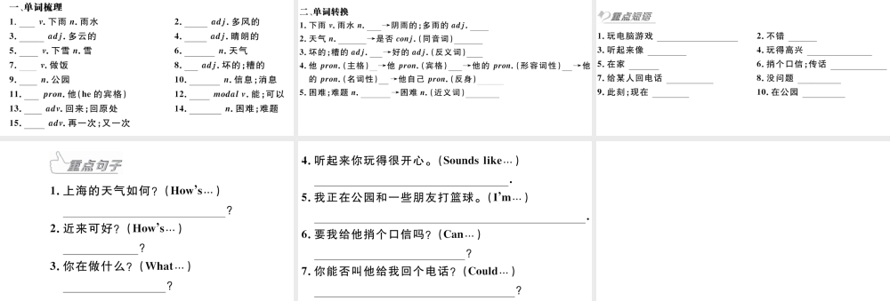（安徽专版）秋七年级英语下册 Unit 7 It’s raining Section A习题课件（新版）人教新目标版-（新版）人教新目标版初中七年级下册英语课件