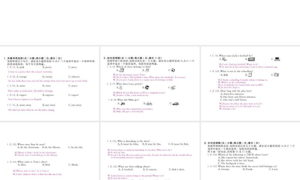 （安徽专版）九年级英语全册 Unit 8 It must belong to Carla检测卷课件 （新版）人教新目标版-（新版）人教新目标版初中九年级全册英语课件