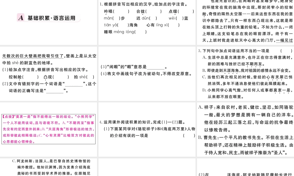 （安徽专版）春七年级语文下册 第六单元 23带上她的眼睛习题课件 新人教版-新人教版初中七年级下册语文课件