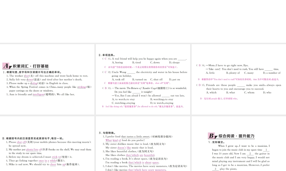 （安徽专版）九年级英语全册 Unit 9 I like music that I can dance to（第2课时）习题课件 （新版）人教新目标版-（新版）人教新目标版初中九年级全册英语课件