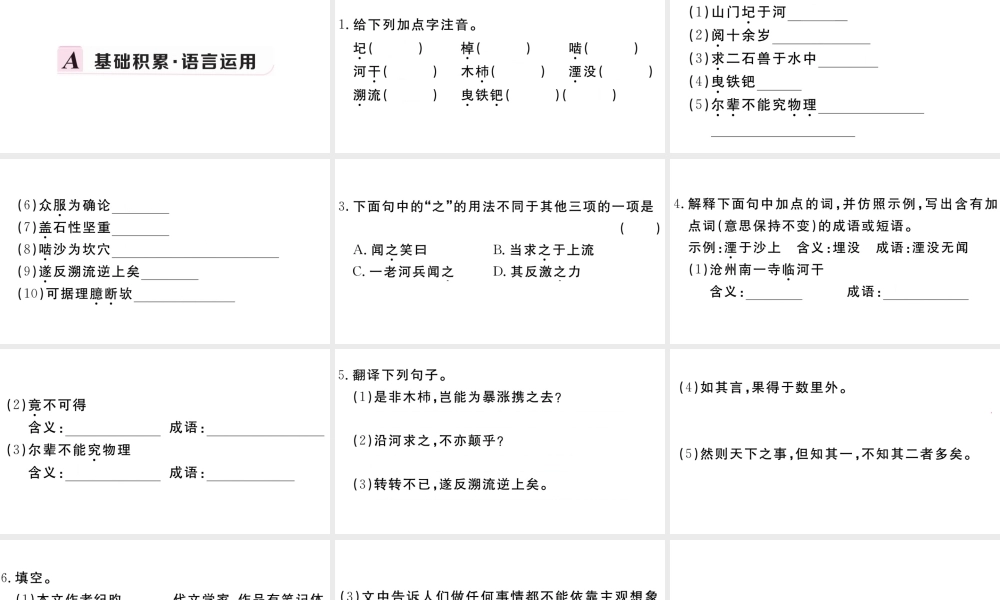 （安徽专版）春七年级语文下册 第六单元 24河中石兽习题课件 新人教版-新人教版初中七年级下册语文课件
