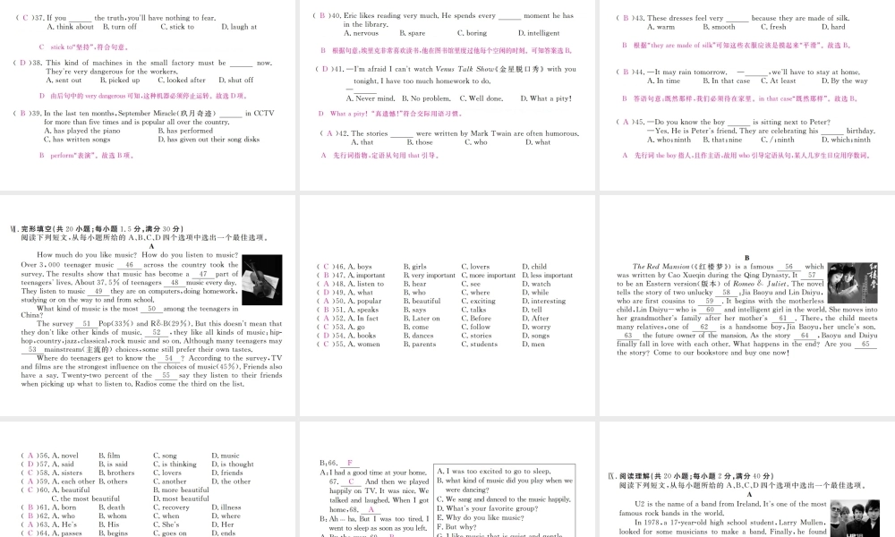 （安徽专版）九年级英语全册 Unit 9 I like music that I can dance to检测卷课件 （新版）人教新目标版-（新版）人教新目标版初中九年级全册英语课件