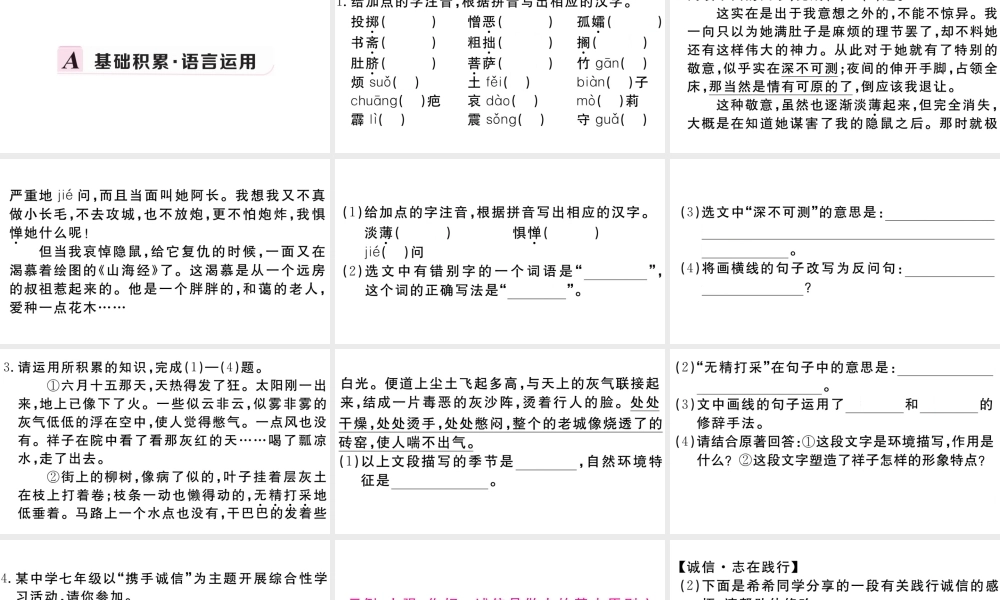 （安徽专版）春七年级语文下册 第三单元 9阿长与《山海经》习题课件 新人教版-新人教版初中七年级下册语文课件