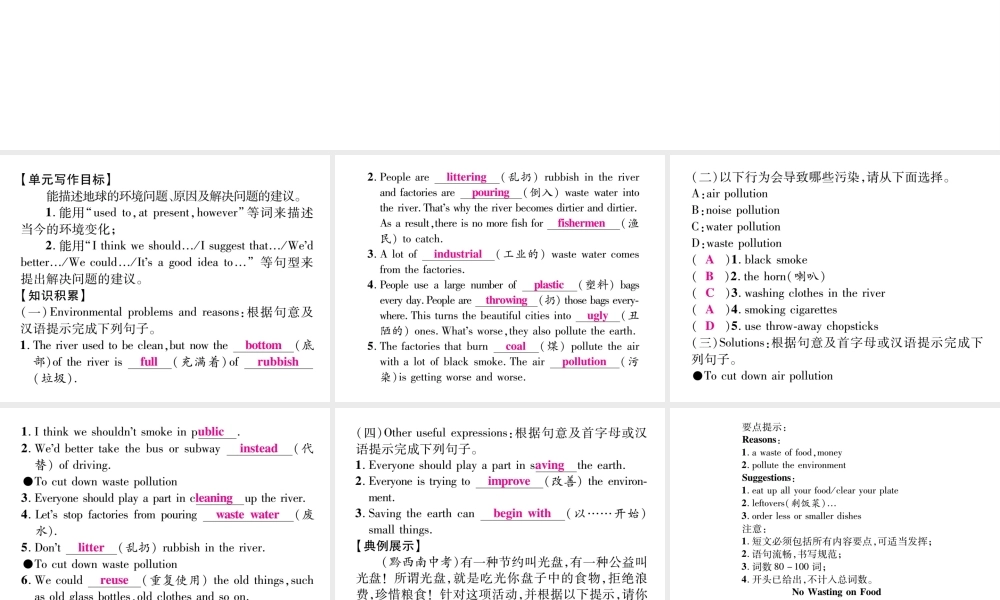 （安徽专版）秋九年级英语全册 Unit 13 We’re trying to save the earth同步写作指导课件 （新版）人教新目标版-（新版）人教新目标版初中九年级全册英语课件