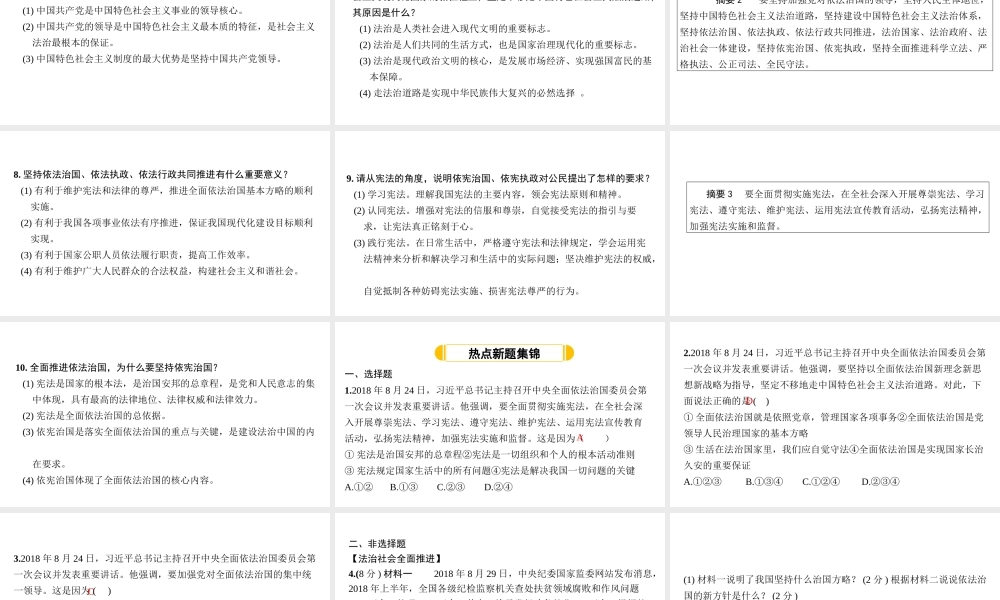 （安徽专版）中考道德与法治复习 第二部分 热点专题突破 专题三 中央全面依法治国委员会第一次会议课件-人教版初中九年级全册政治课件