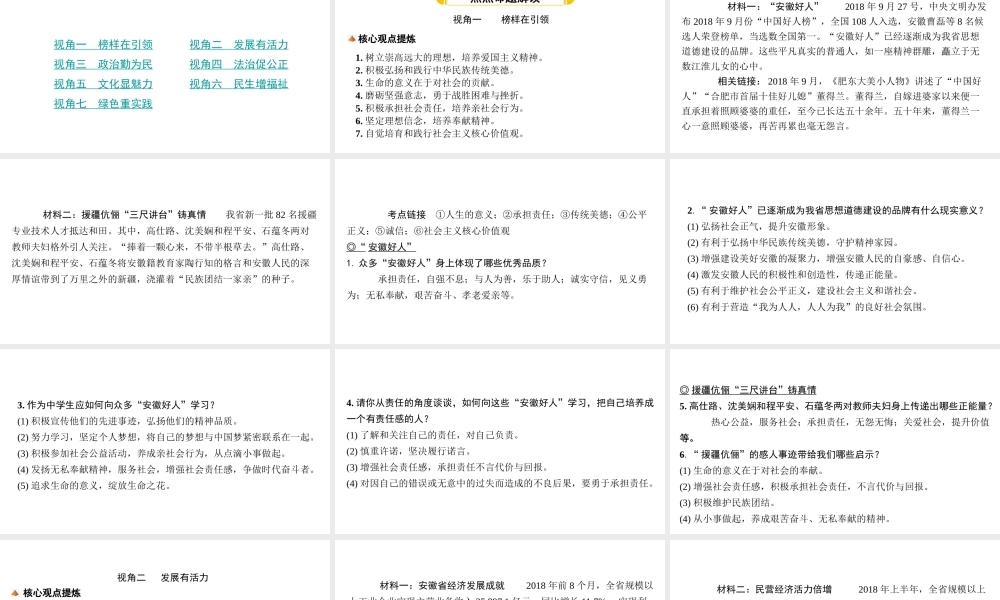 （安徽专版）中考道德与法治复习 第二部分 热点专题突破 专题十二 安徽地方热点课件-人教版初中九年级全册政治课件