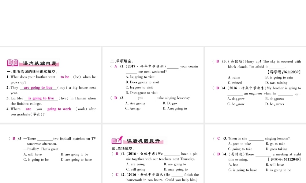 （安徽专用）八年级英语上册 Unit 6 I’m going to study computer science（第2课时）语法专练（Grammar Focus）作业课件 （新版）人教新目标版-（新版）人教新目标版初中八年级上册英语课件