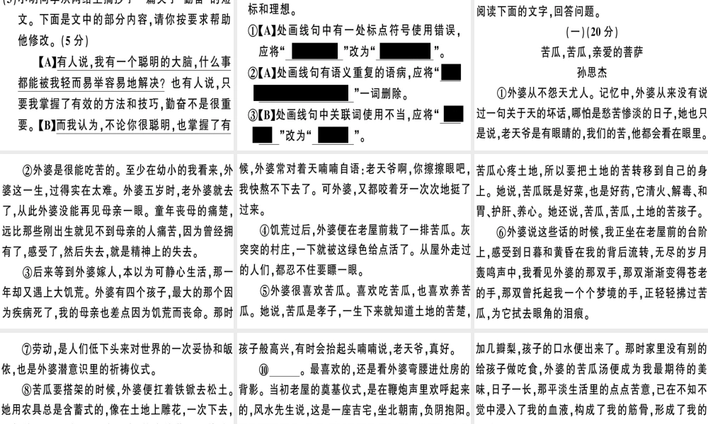 （安徽专版）春七年级语文下册 第五单元检测卷课件 新人教版-新人教版初中七年级下册语文课件