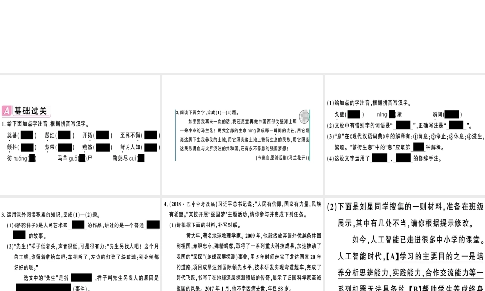 （安徽专版）春七年级语文下册 第一单元 1 邓稼先习题课件 新人教版-新人教版初中七年级下册语文课件