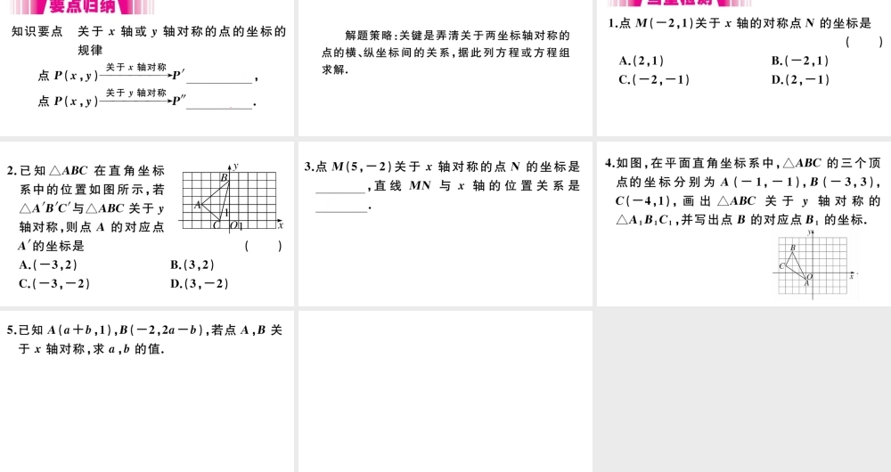 （安徽级数学上册 第13章 轴对称 13.2 画轴对称图形 第2课时 用坐标表示轴对称习题课件 （新版）新人教版-（新版）新人教级上册数学课件