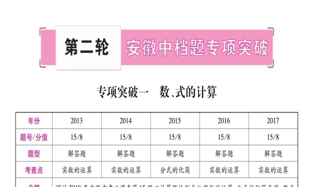 （安徽专版）中考数学总复习 第二轮 中档题突破 专项突破1 数、式的计算课件-人教版初中九年级全册数学课件