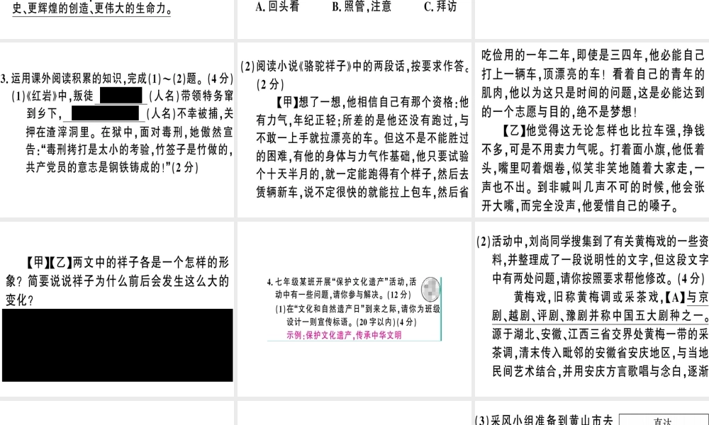 （安徽专版）春七年级语文下册 期中检测卷课件 新人教版-新人教版初中七年级下册语文课件