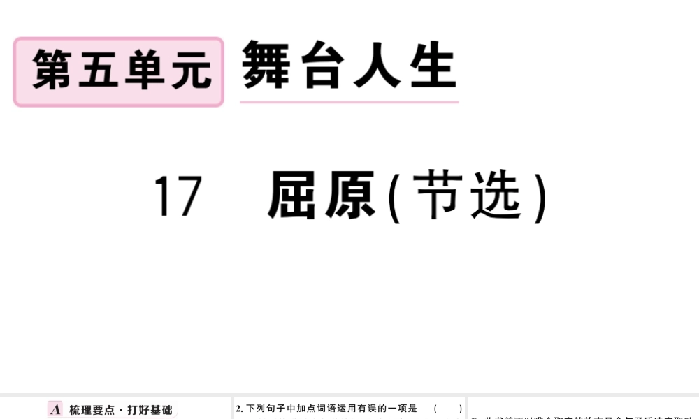 （安徽专用）九年级语文下册 第五单元 17 屈原（节选）习题课件 新人教版-新人教版初中九年级下册语文课件