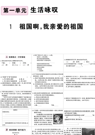 （安徽专用）九年级语文下册 第一单元 1 祖国啊，我亲爱的祖国习题课件 新人教版-新人教版初中九年级下册语文课件