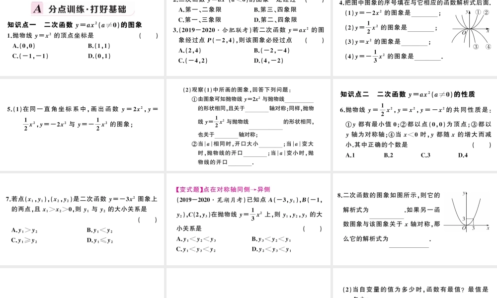 （安徽级数学上册 第22章 二次函数 22.1 二次函数的图象和性质2 二次函数yax2的图象与性质课件 （新版）新人教版-（新版）新人教级上册数学课件